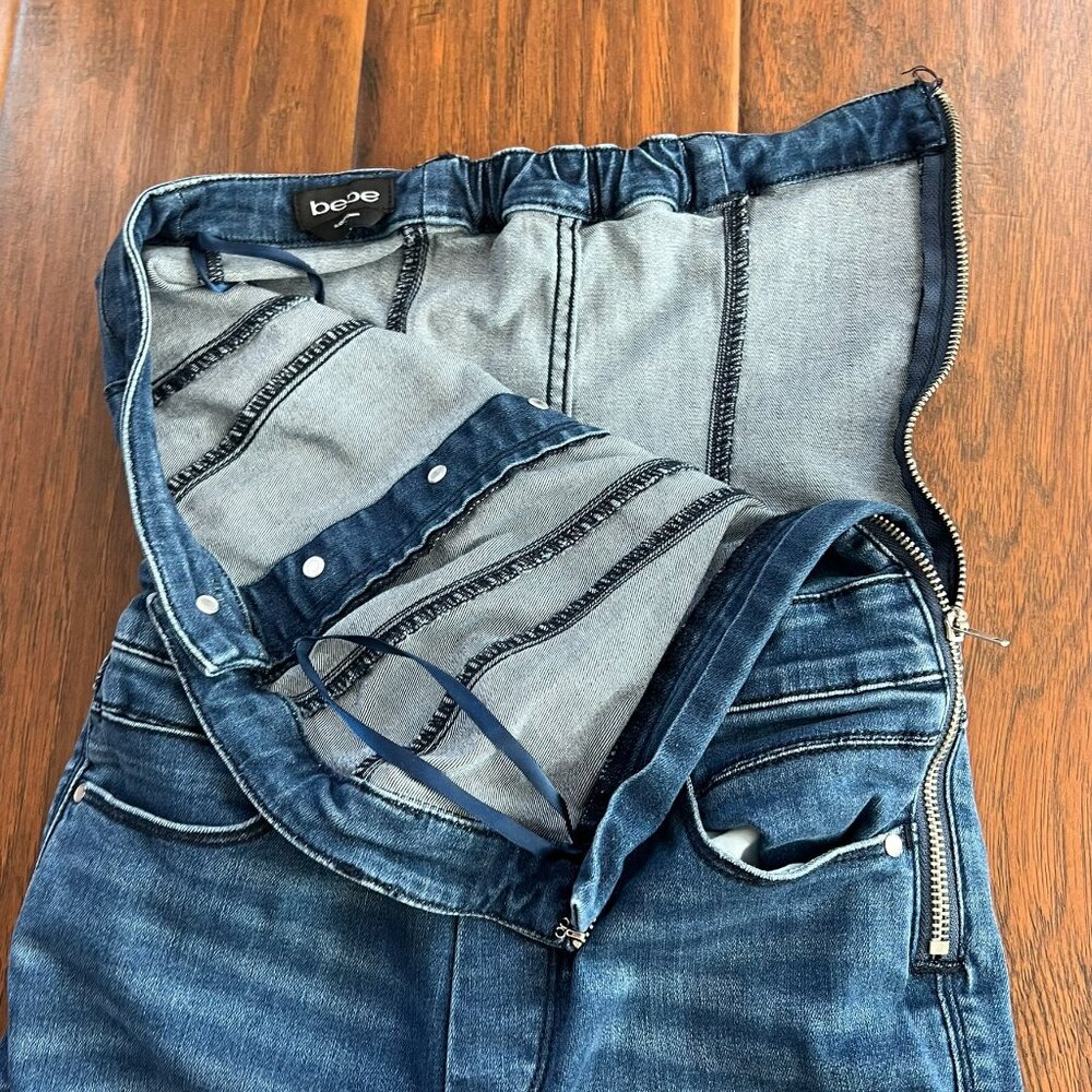 Bebe Strapless Denim Jumpsuit Blue Jean 90s Style One Piece Size 27 - Picture 7 of 8